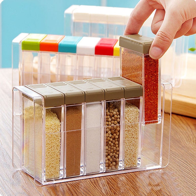 PDFans Spice Shaker, 6 Pcs Seasoning Rack Spice Pots Storage Container Condiment Jars with Tray for Salt Sugar Cruet - Image 1
